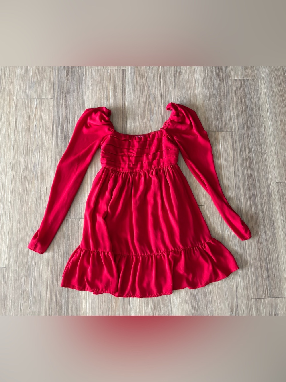 Womens Mini Babydoll Dress Red Long Sleeve Ruffle XS Coquette Whimsigoth 90s